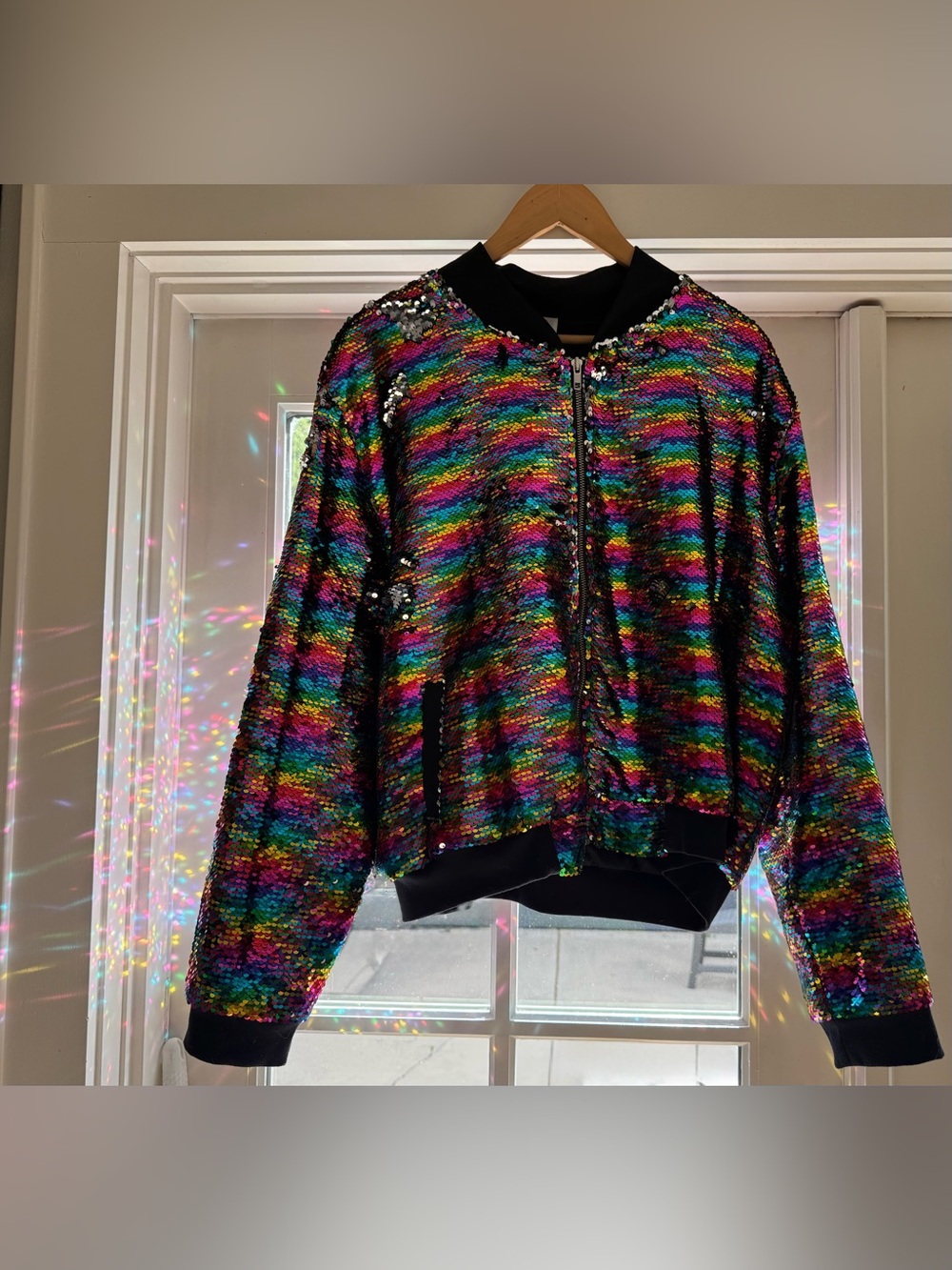 ✨ Multicolor Sequin Bomber Jacket Stevie Y2K Pride Concert Rave Women’s Size XXL - Picture 8 of 15